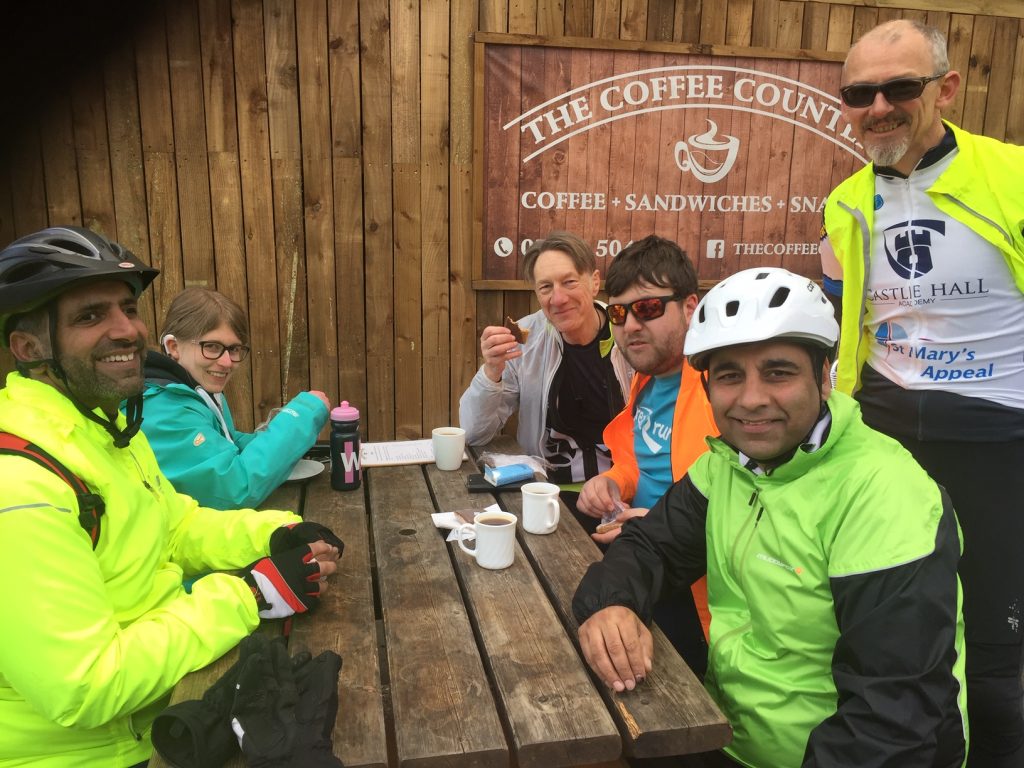 Tariq, Elisa, Keith, Chris Muz and Stephen enjoying mid-ride refreshments.